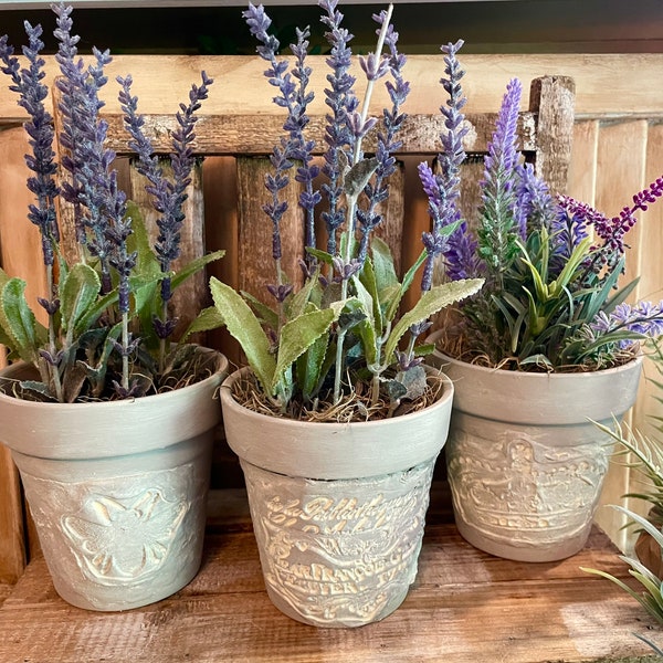Shabby chic lavender floral , French cottage planters