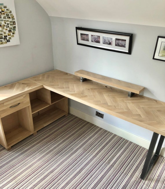 Oak Parquet Home Office L Shape Storage Desk Corner Desk Bespoke Designs Etsy