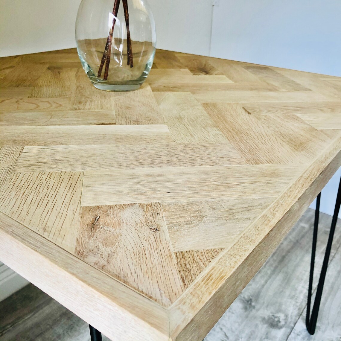 Rustic Oak parquet dining table with 1940's hairpin legs Etsy