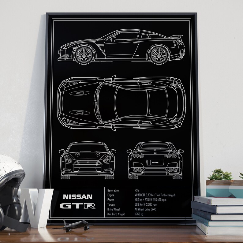 Nissan GTR R35 Blueprint Poster - Etsy