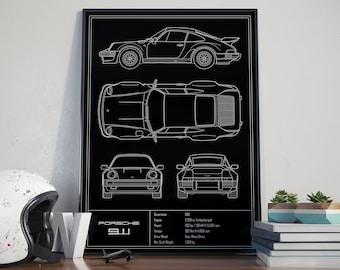 ポルシェ 911 930 ターボの設計図ポスター - Etsy 日本