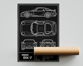 Mazda RX7 FD Blueprint Poster - Etsy