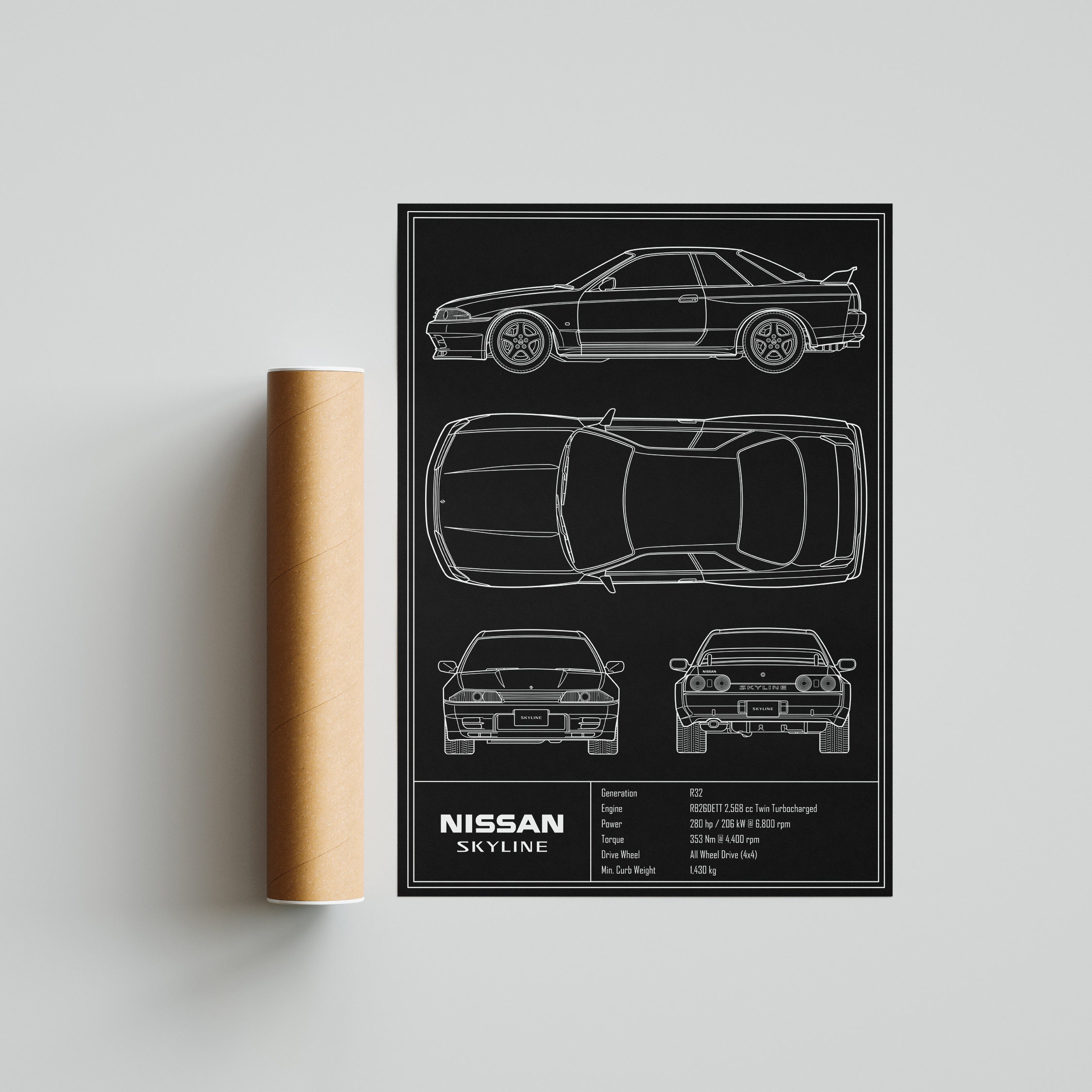 Nissan Skyline R32 GTR Blueprint Poster - Etsy UK