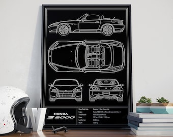 Honda S2000 AP2 Blueprint Poster