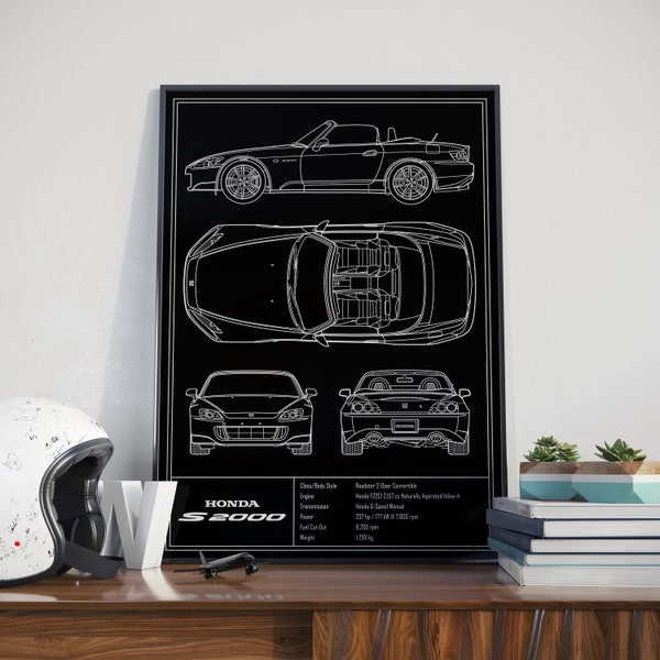 Honda S2000 AP2 Blueprint Poster