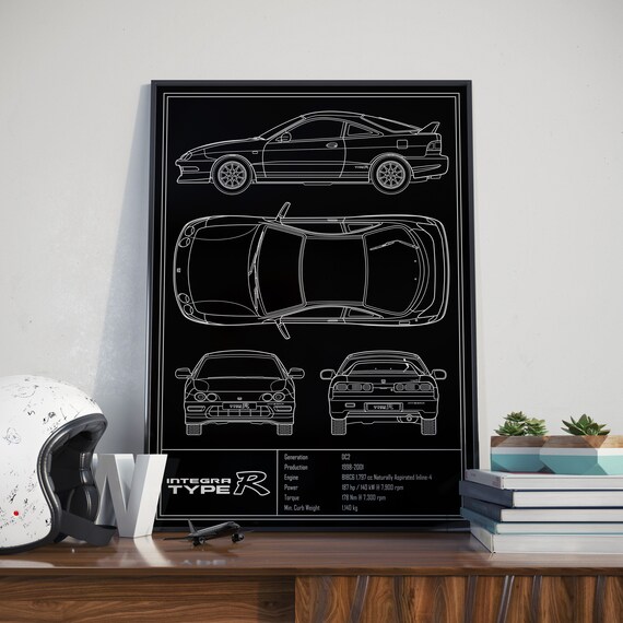 Honda Integra Type-r DC2 US Blueprint Poster | Etsy