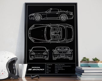 Honda S2000 AP1 Blueprint Poster