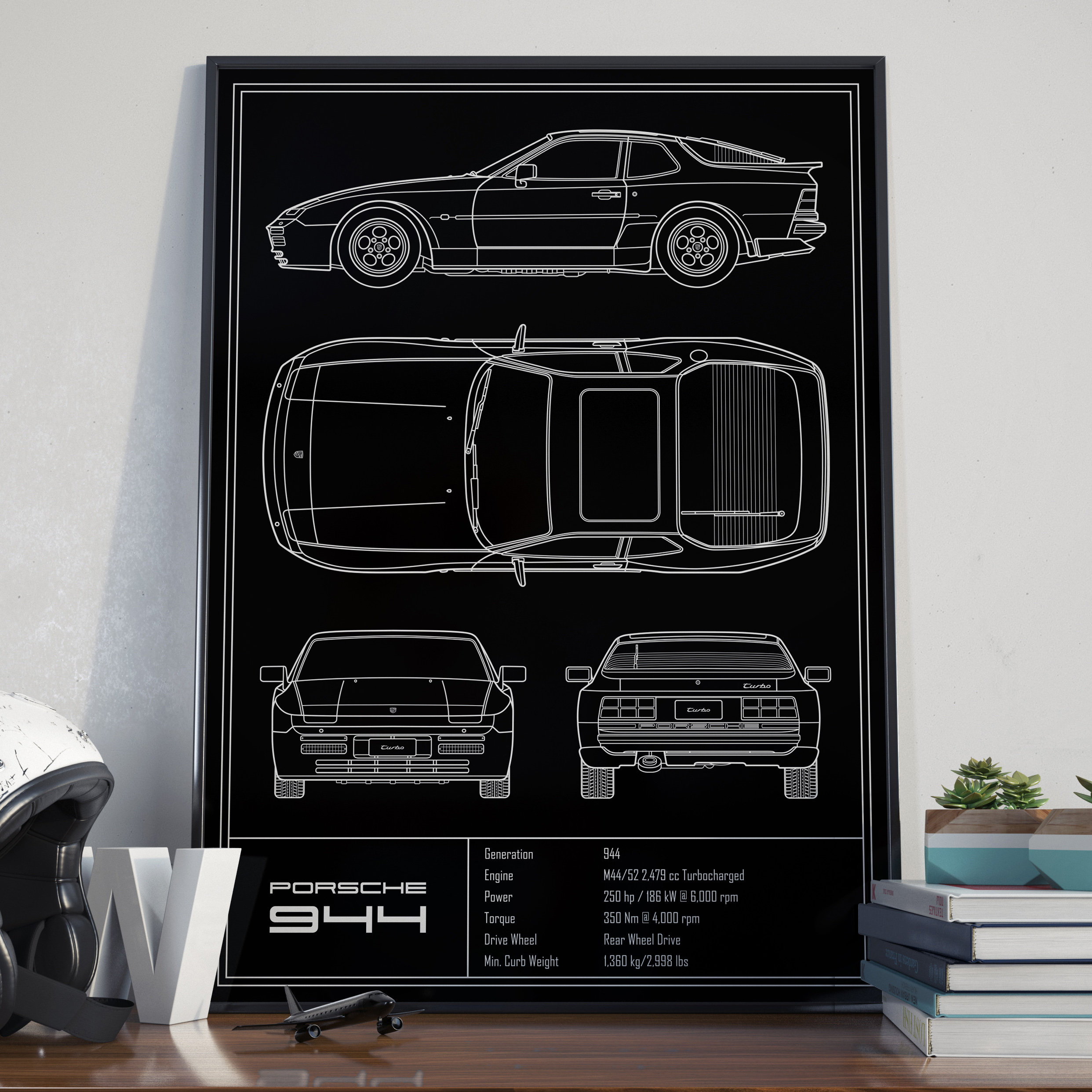 Porsche 944 Turbo Blueprint Poster - Etsy