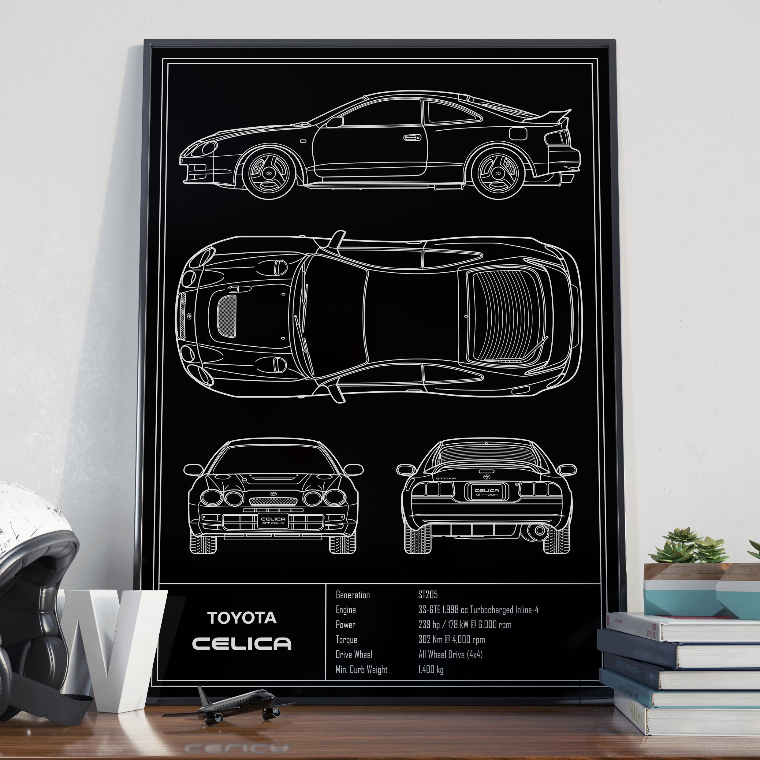 Toyota Celica ST205 GT-FOUR Blueprint Poster - Etsy Australia