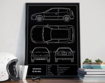 Honda Civic VTi EG6 Blueprint Poster