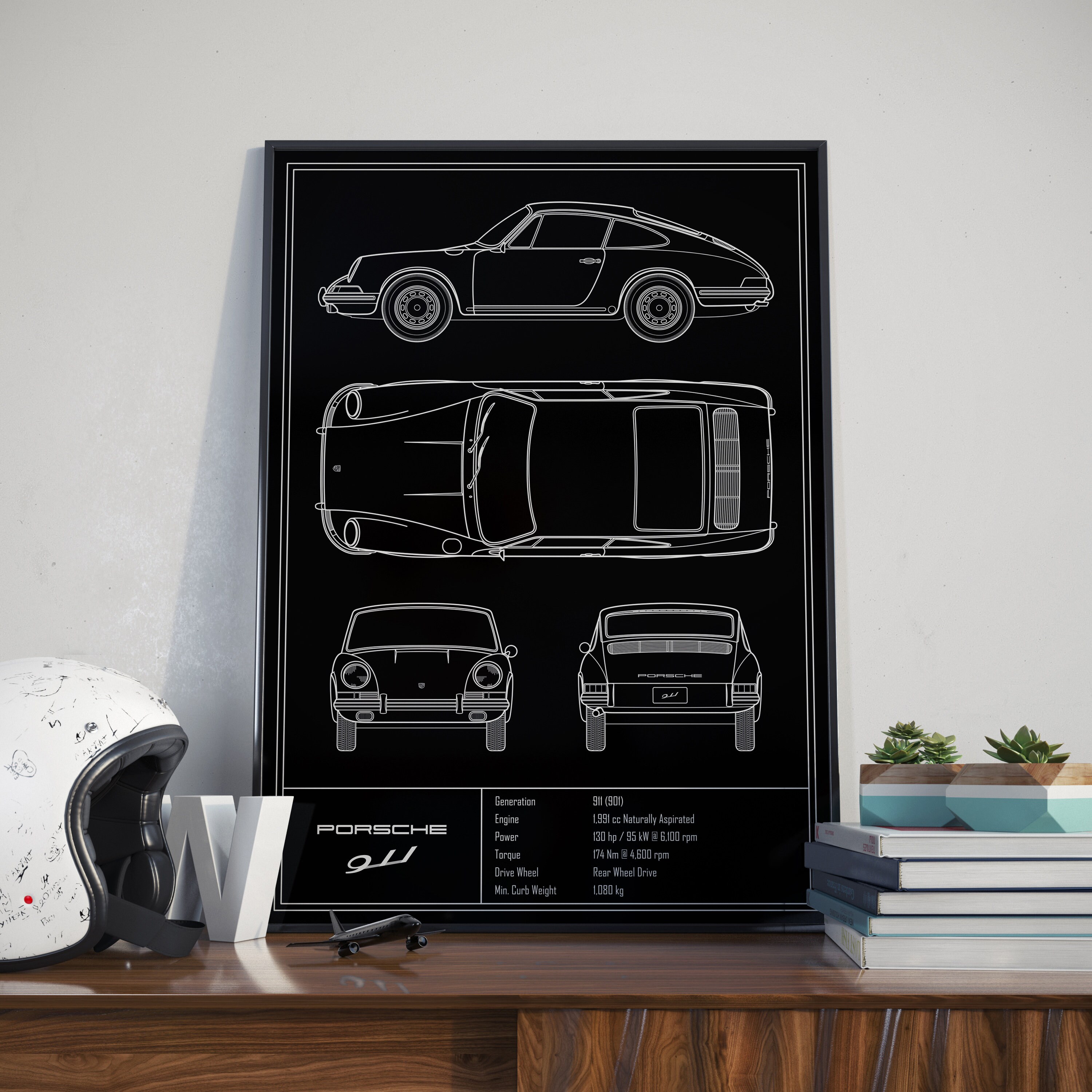 Porsche 911 901 Blueprint Poster