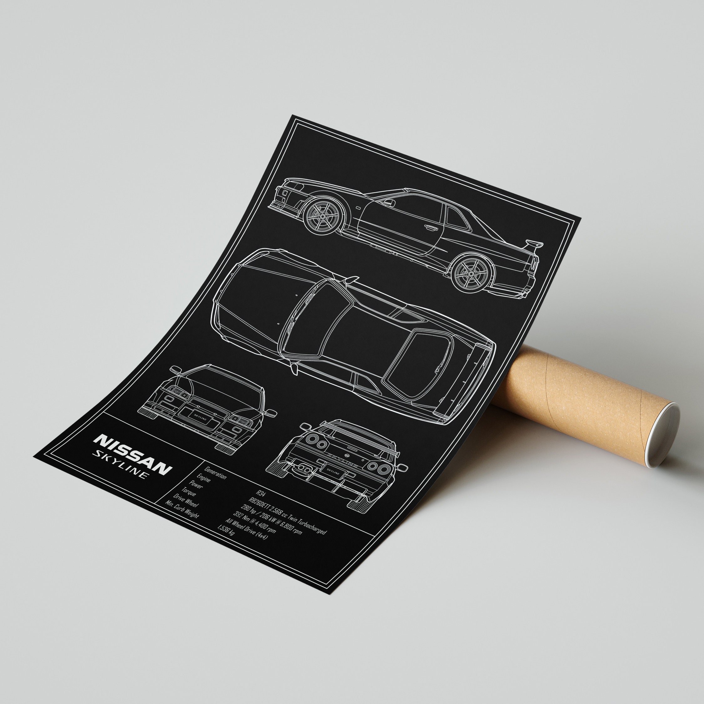 Car Bulprint Gt R R34 Nissan Skyline R34 GTR Blueprint Poster - Etsy Australia