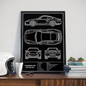 Porsche 911 996 Turbo blauwdrukposter
