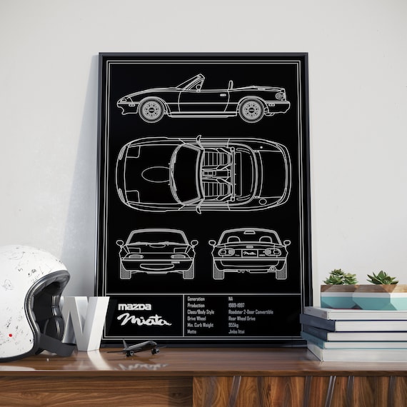 Mazda Miata NA Blueprint Poster - Etsy
