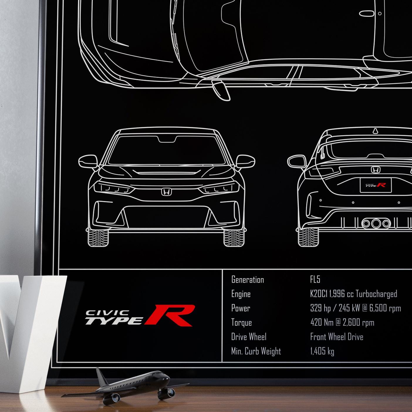 Honda Civic Type R FL5 Blueprint Poster - Etsy Australia