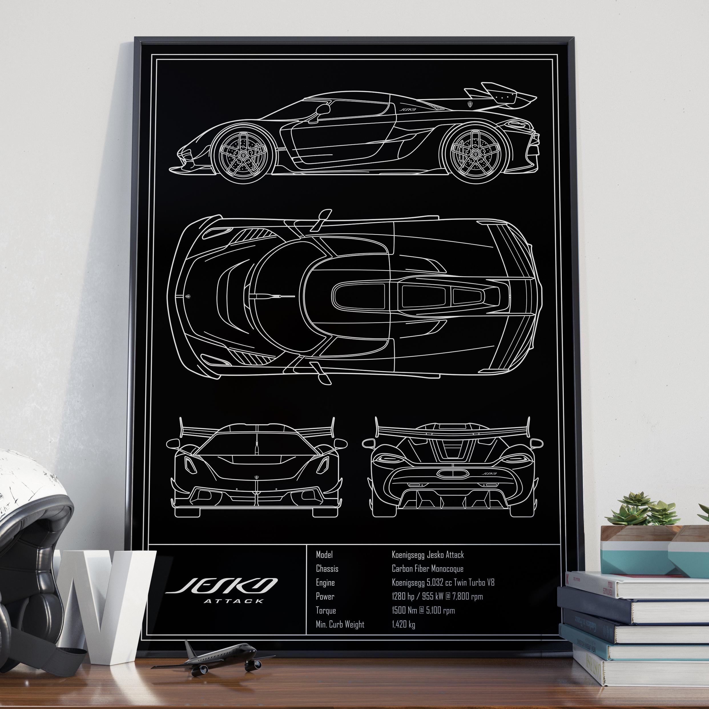 Koenigsegg Jesko Attack Blueprint Poster - Etsy