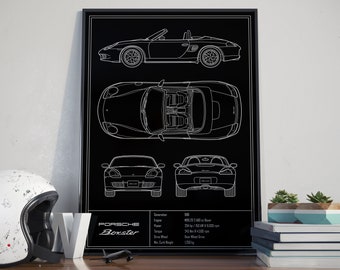 Porsche 986 Boxster Blueprint Poster
