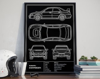 Subaru Impreza WRX STI Bugeye Blueprint Poster