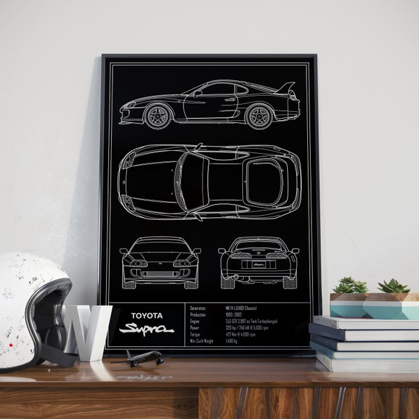 Toyota Supra MK4 Twin Turbo Blueprint Poster