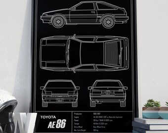Toyota AE86 Trueno Blueprint Poster - Etsy