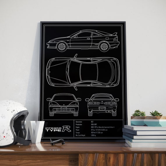 INTEGRA モノクロポスター 大判 Honda Integra Type-r DC2 JDM Blueprint Poster - Etsy