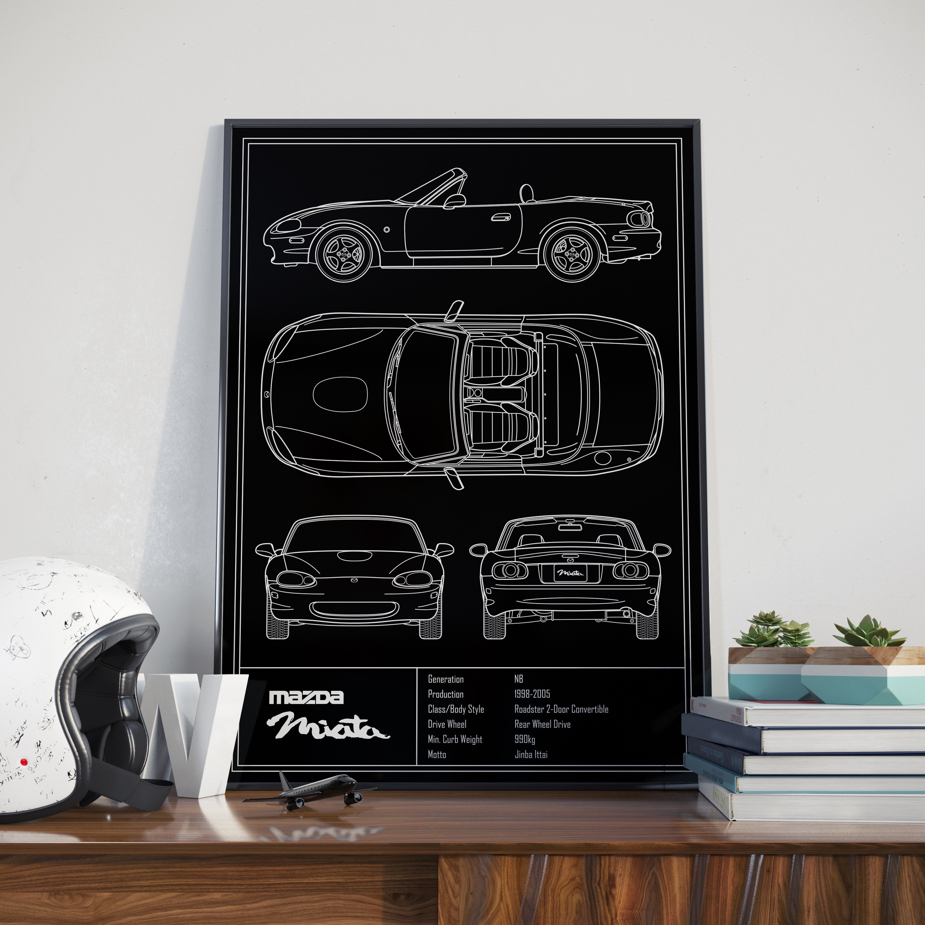 Mazda Miata NB Blueprint Poster - Etsy