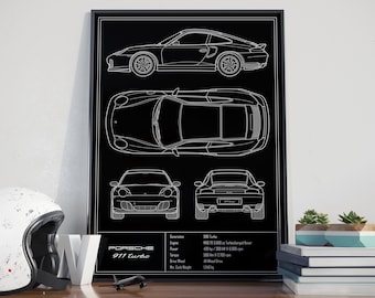 Porsche 911 996 Turbo Blueprint Poster