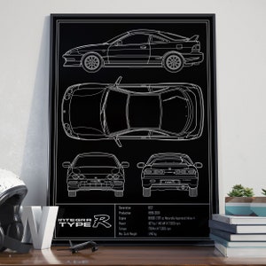 Integra Dc 3 Type R Drawing Honda Integra Type-r DC2 US Blueprint Poster | Etsy