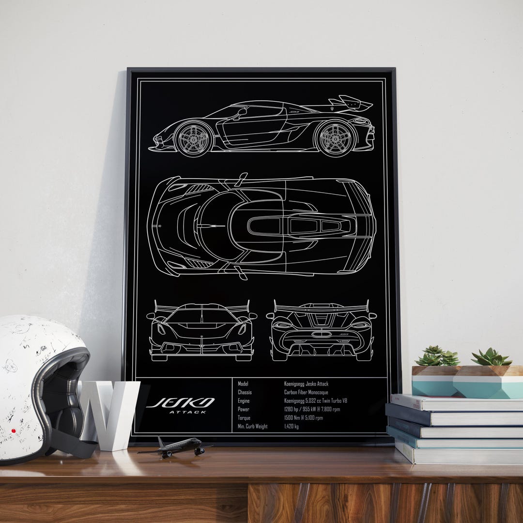 Koenigsegg Jesko Attack Blueprint Poster - Etsy