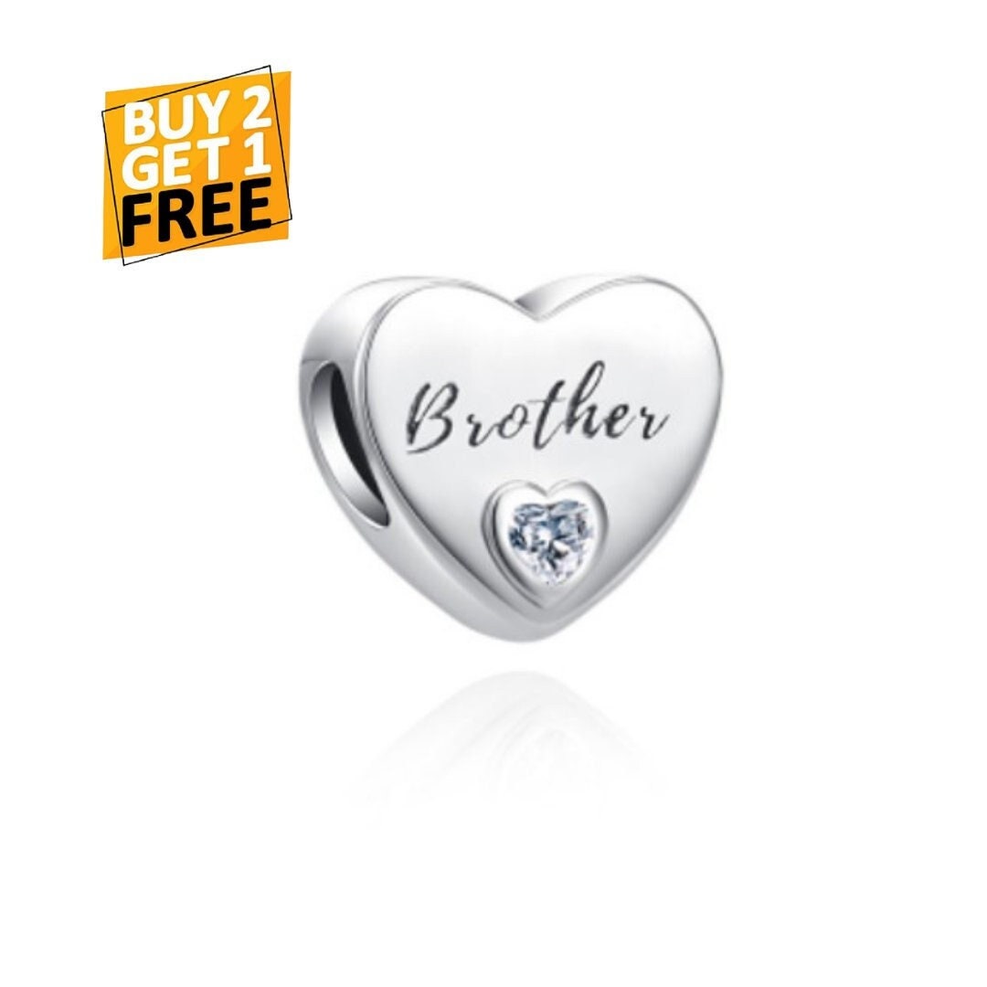 Brother Charm Cubic Zirconia S925 Sterling Silver Engraved - Etsy