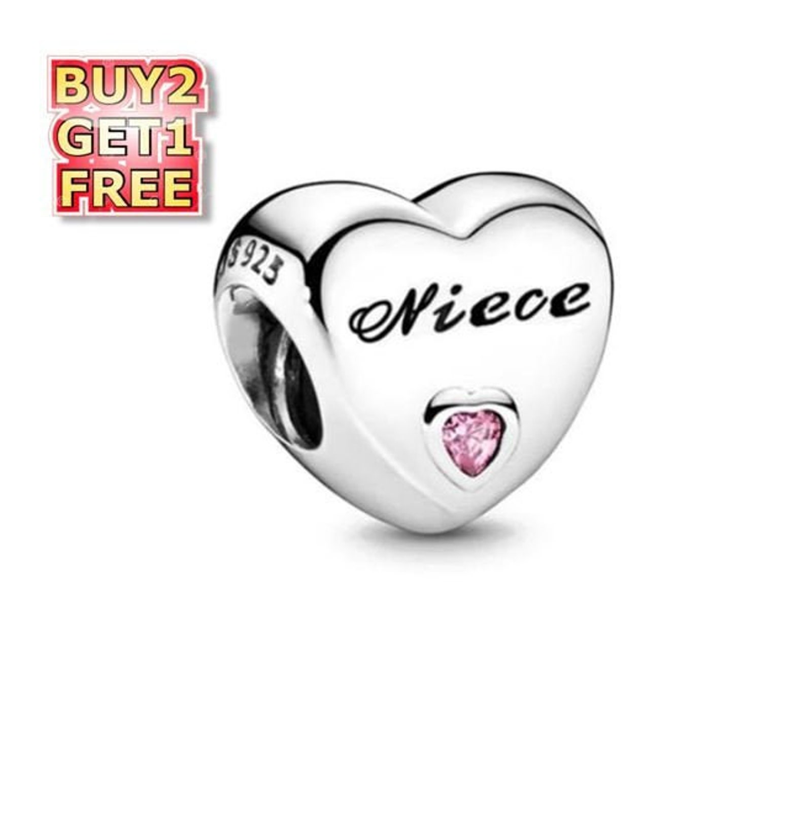 Niece Charm S925 Silver And Pink Cubic Zirconia Fits Pandora Etsy