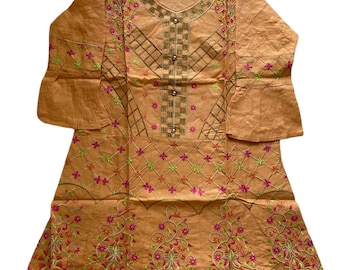 Pakistani Women Designer Peach Kurti With Embroidery