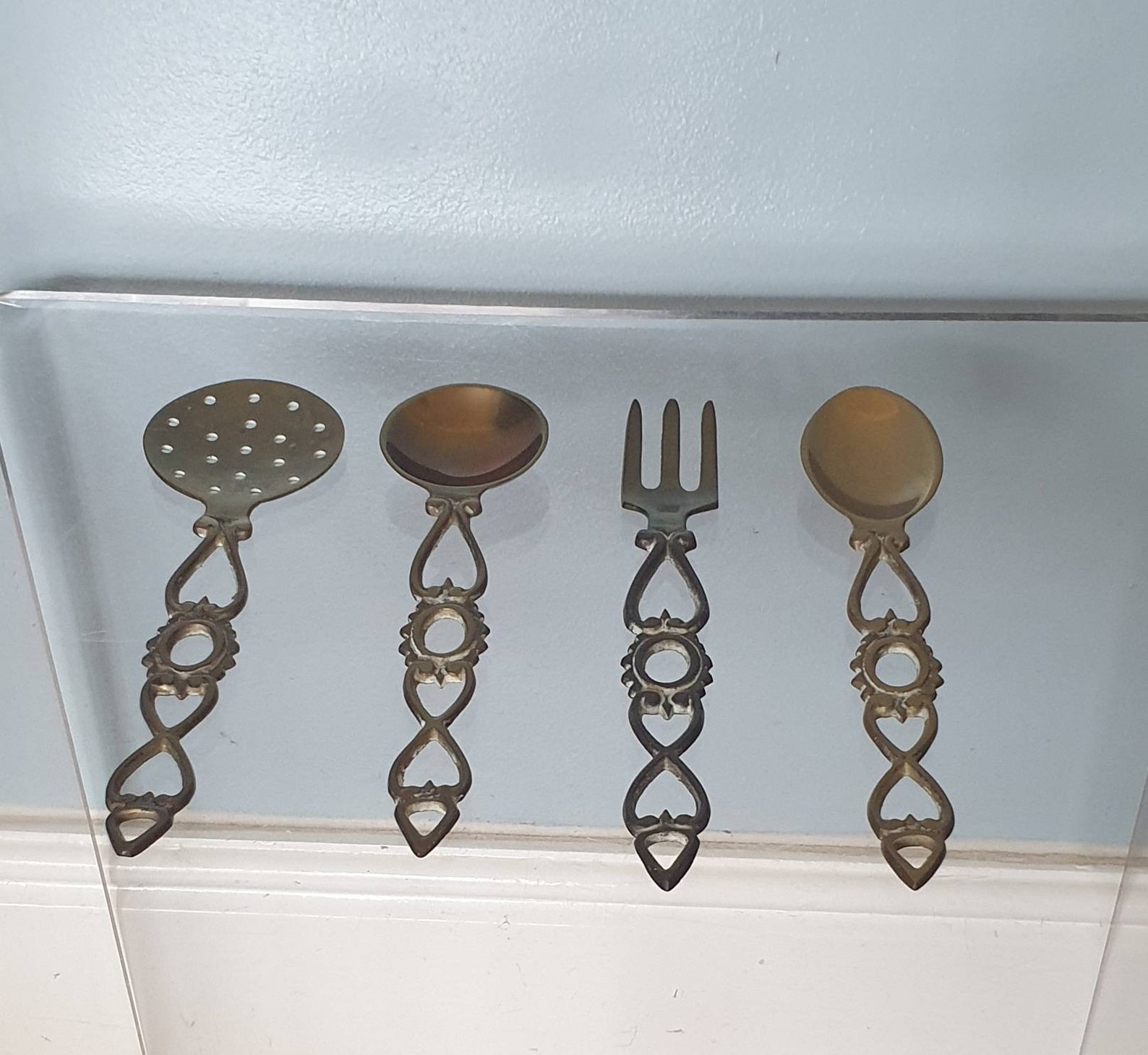 Vintage brass decorative kitchen utensil set on stand Etsy