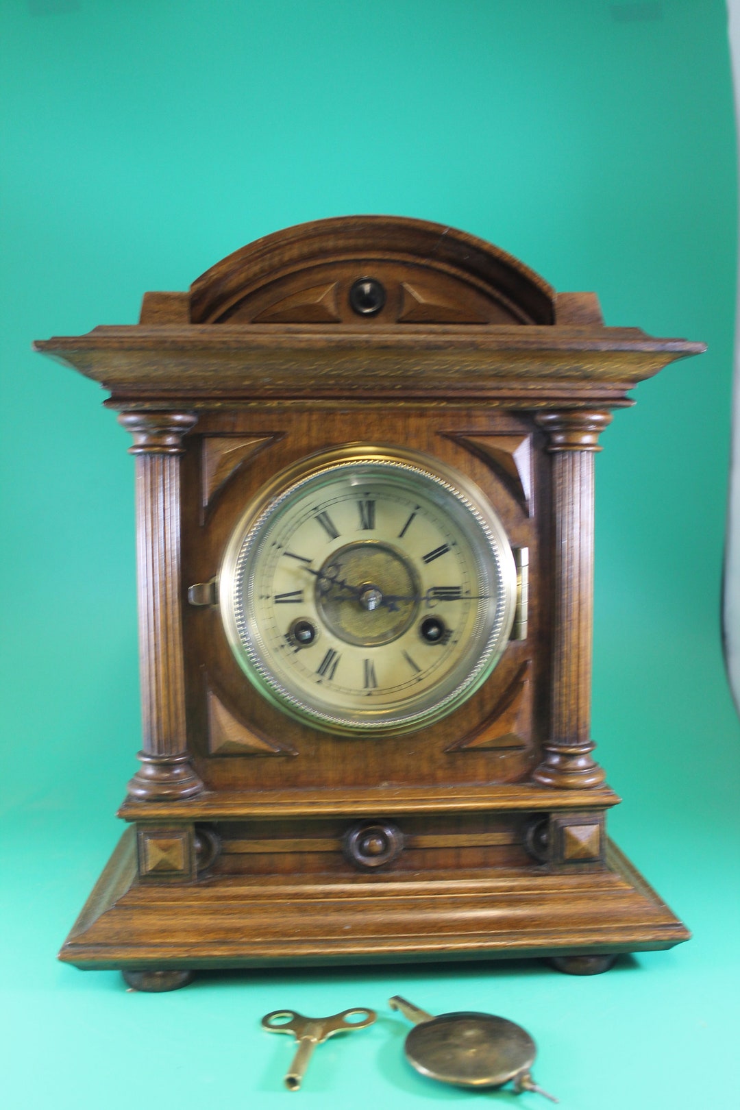 Antique German Mantel Clock Vintage Oak Mantel Clock Etsy UK