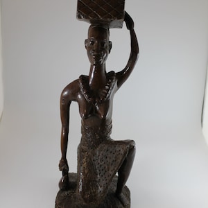 African carved wooden lady statue tribal art,