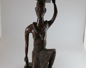 African carved wooden lady statue tribal art,