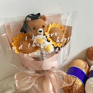 Crochet flowers bouquet gift for friend Anniversary Graduation valentine’s day mother's day knitted mix lily Rose Tulip Home Decor Ornament