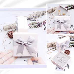 Ring Pendant Bracelet Necklace Earrings Jewelry Gift Box, Ribbon Wrapping box, Bridal Bridesmaid Jewelry Gift Boxes, Special Day Gift Boxes Gray Ribbon