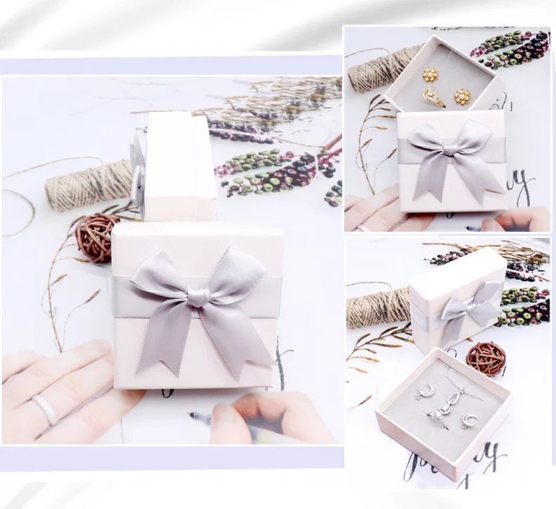 Ring Pendant Bracelet Necklace Earrings Jewelry Gift Box, Ribbon Wrapping box, Bridal Bridesmaid Jewelry Gift Boxes, Special Day Gift Boxes Gray Ribbon