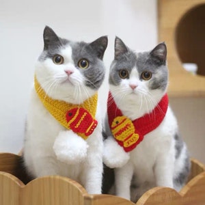 Walbest Pet Cat Chinese New Year Scarf Cute Festive Tang Suit Furry Collar  with Red Pocket Gold Red Necktie Chinese New Year Costume for Cat Dog Puppy