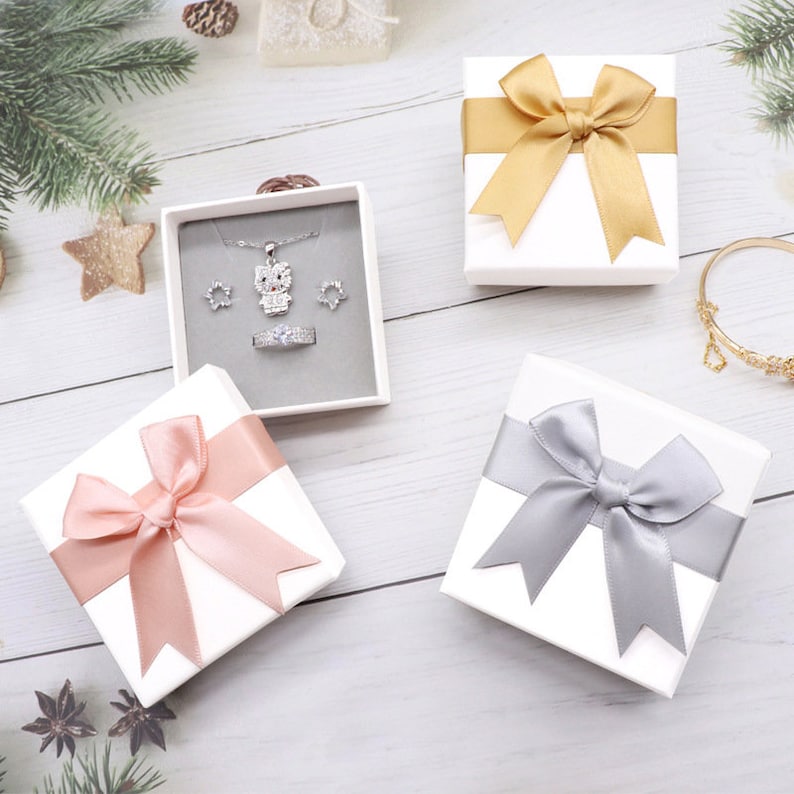 Ring Pendant Bracelet Necklace Earrings Jewelry Gift Box, Ribbon Wrapping box, Bridal Bridesmaid Jewelry Gift Boxes, Special Day Gift Boxes image 1