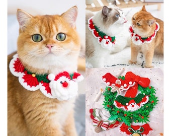 Collier pour chien et chat au crochet fait main pour les fêtes de fin d'année, fête pour animaux de compagnie, cadeau, collier en tricot personnalisé pour chien et chat, collier en dentelle, accessoires, cravates, écharpe