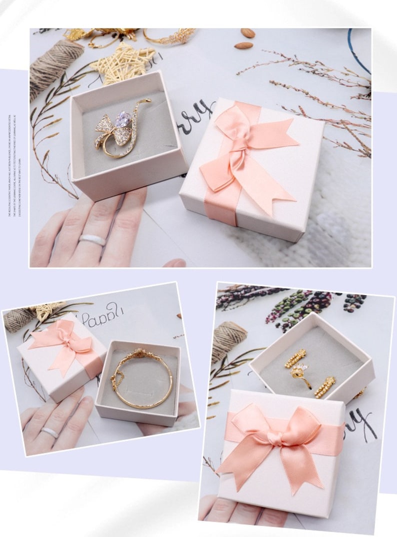 Ring Pendant Bracelet Necklace Earrings Jewelry Gift Box, Ribbon Wrapping box, Bridal Bridesmaid Jewelry Gift Boxes, Special Day Gift Boxes Pink Ribbon