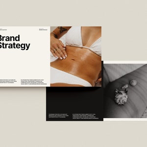 Peut inclure: Une image en noir et blanc d'un coquillage sur une surface texturée. L'image fait partie d'un guide de stratégie de marque avec le texte "Brand Strategy" sur la couverture.