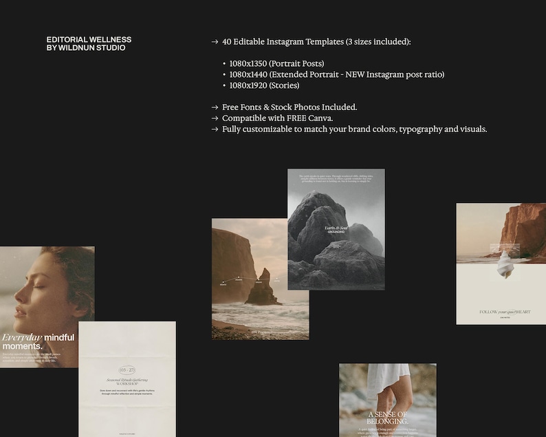 Editorial Wellness Instagram Templates. Holistic Health Canva Templates. Mindful Living Social Media Pack. Life Coach & Yoga Instagram Posts image 2