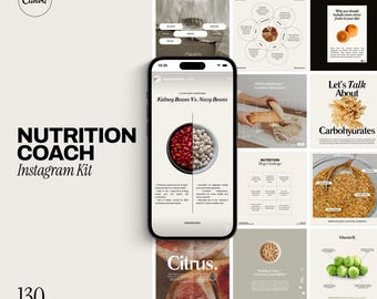 Nutrition Coach Instagram Templates: Social Media Kit (Canva)