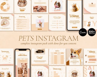 300+ Pets Instagram Templates for Canva. Pets Complete Instagram Bundle. Social Media Template for Dog and Pet Businesses. Pet Bloggers