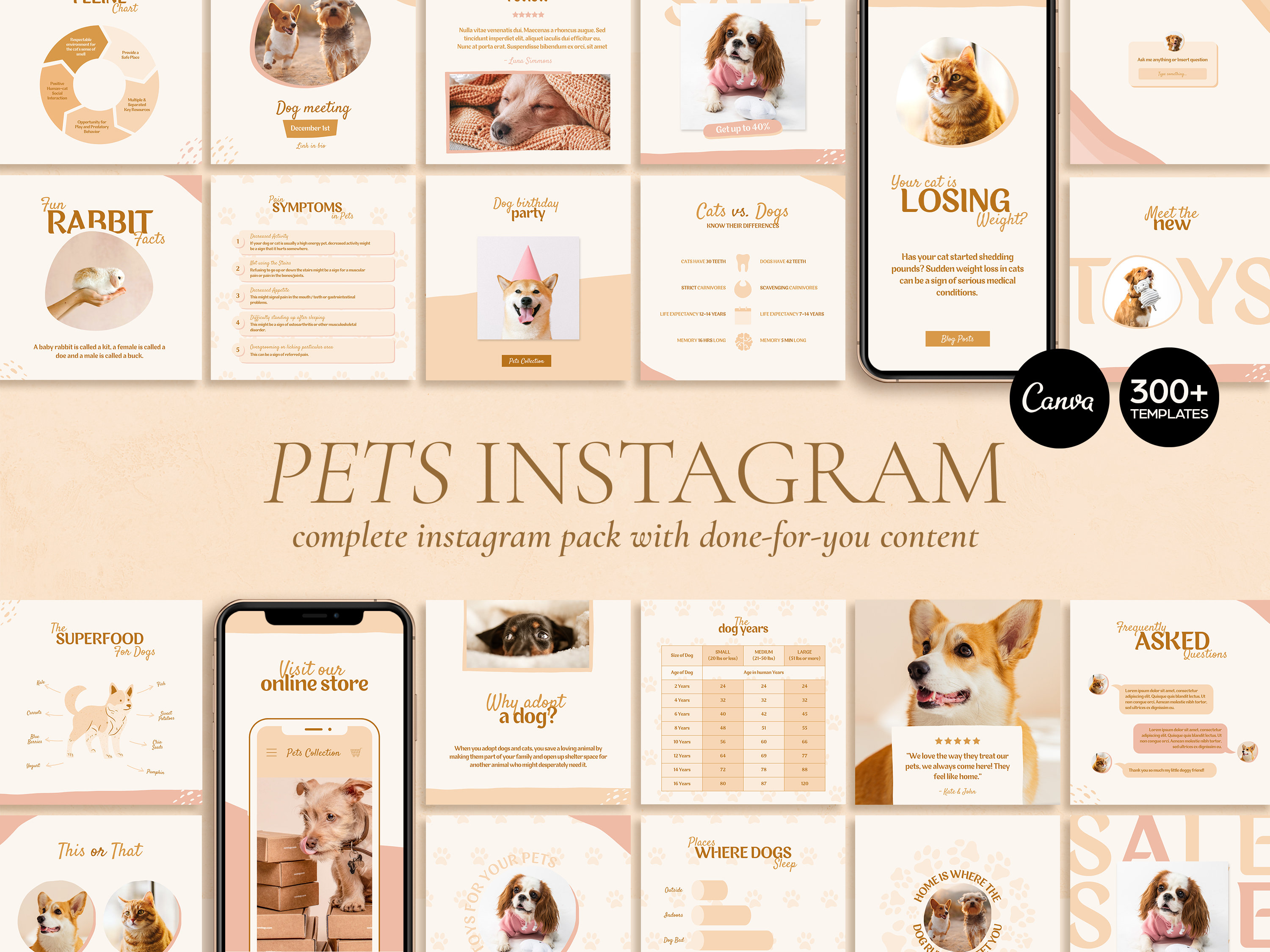 300+ Pets Instagram Templates for Canva. Pets Complete Instagram 