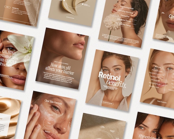 Skincare Instagram Templates, Luxury Esthetician Design, Medspa Social Media, Beauty Business Bundle, Canva Template, Esthetician Posts