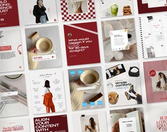 Burgundy Instagram Templates for Coaches and Content Creators. Aesthetic Social Media UGC Trending iOS Core. Dark Red Canva Templates